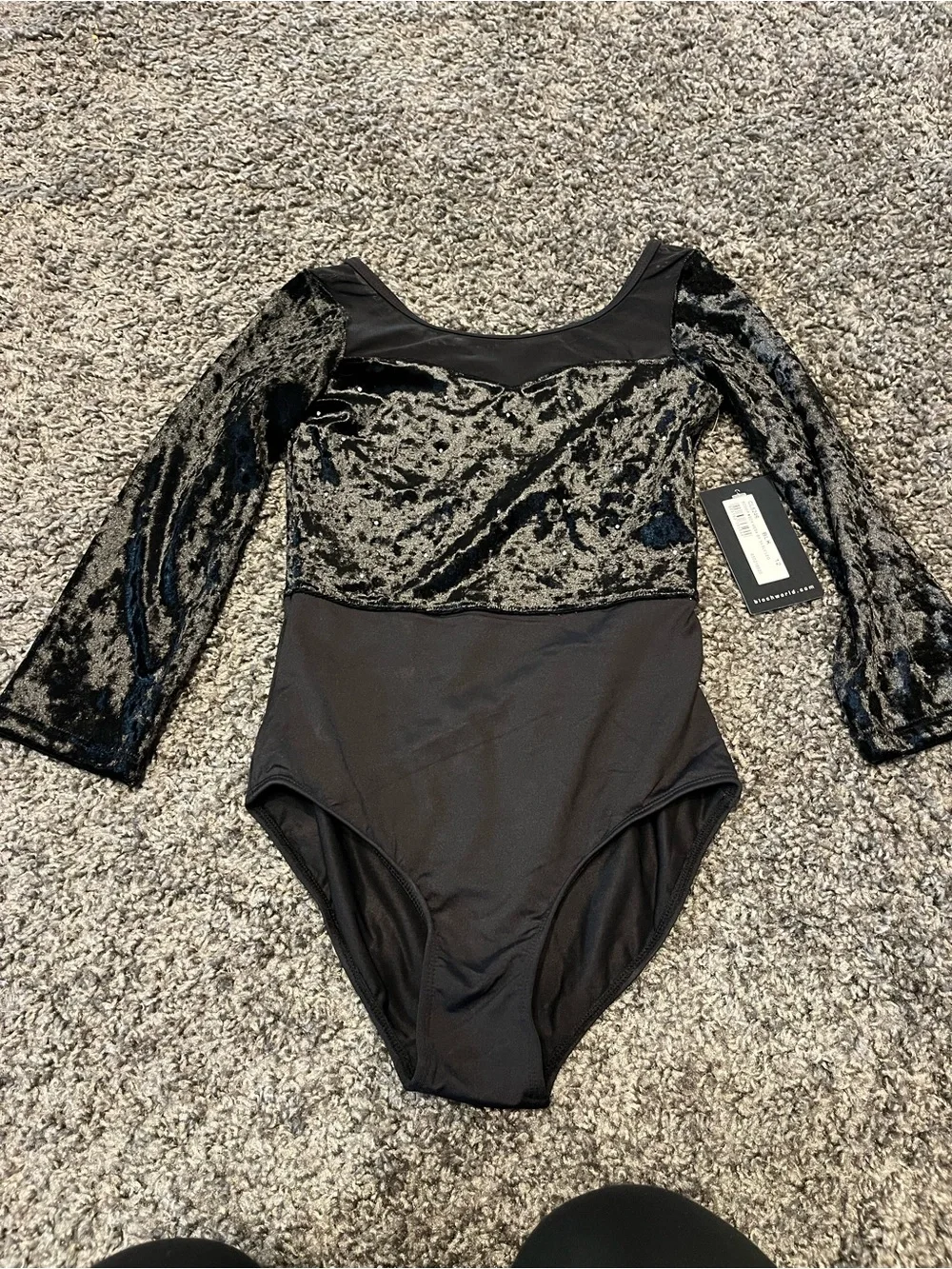 Bloch Black Crushed Velvet Long-Sleeve Kids One-Piece